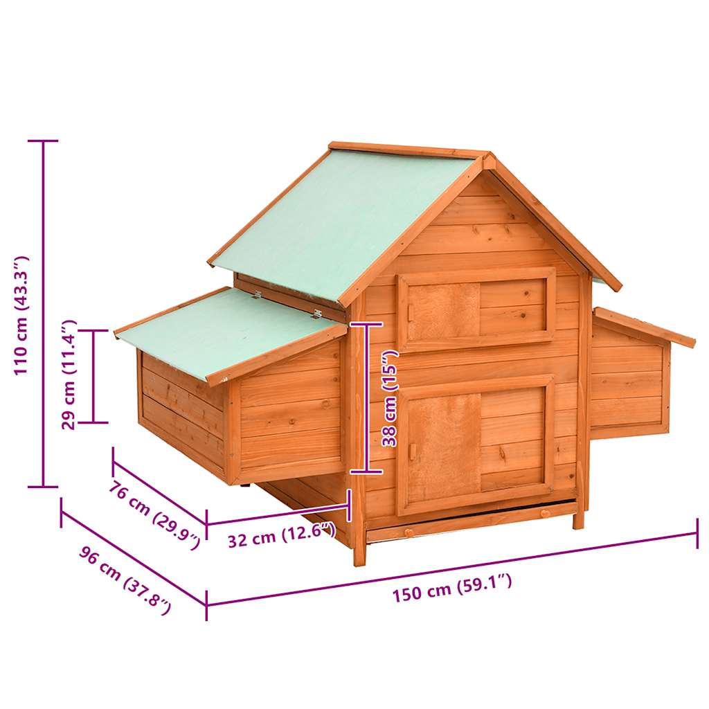 Hühnerstall 150x96x110 cm Massivholz Tanne