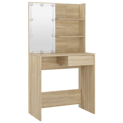 Schminktisch mit LEDs Sonoma-Eiche 74,5x40x141 cm Holzwerkstoff