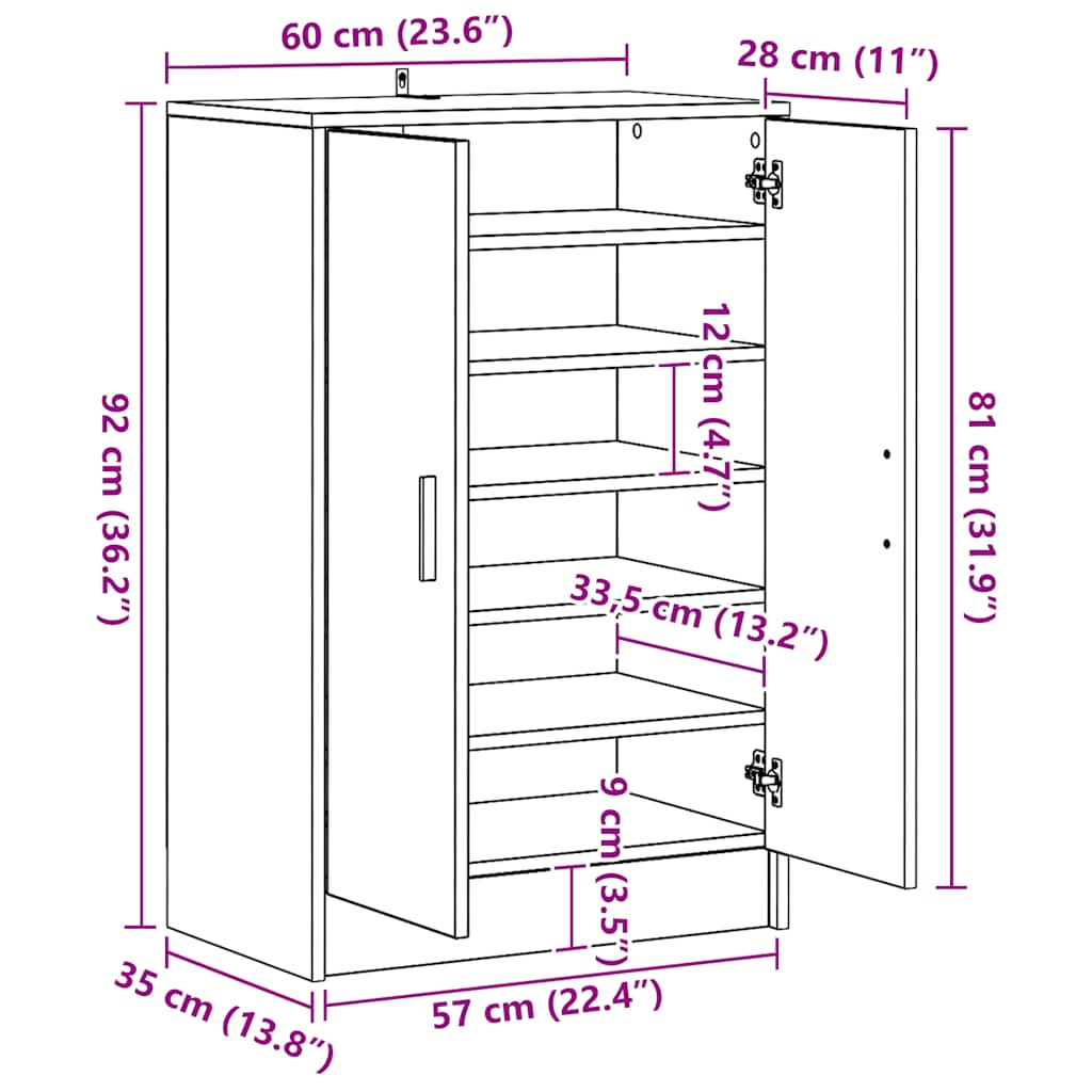 Schuhschrank Weiß 60x35x92 cm Holzwerkstoff