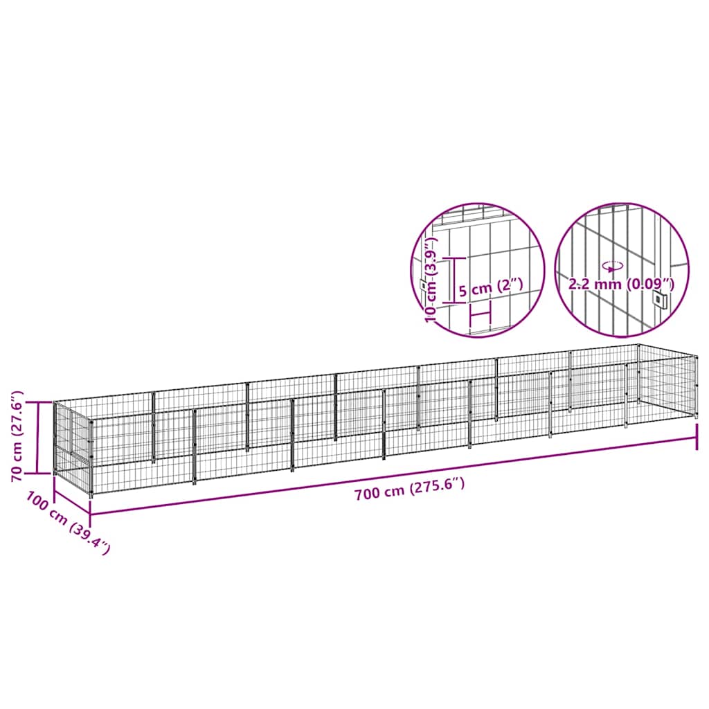 Hundezwinger Schwarz 7 m² Stahl