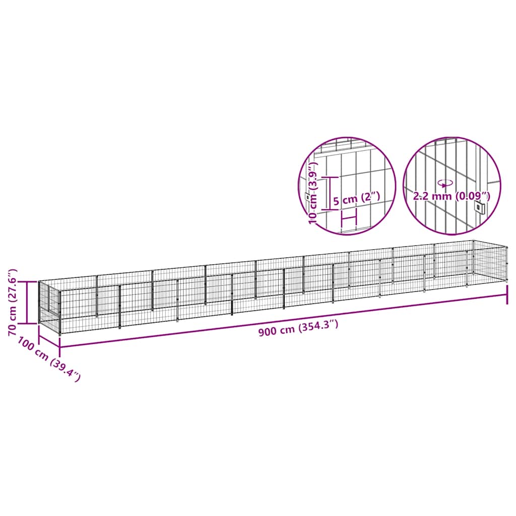 Hundezwinger Schwarz 9 m² Stahl