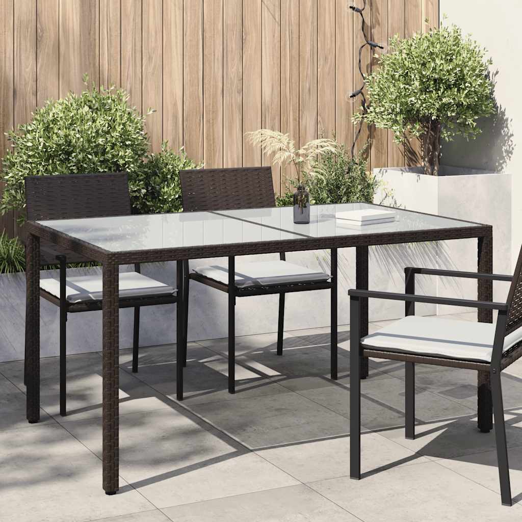 Gartentisch 150x90x75 cm Gehärtetes Glas Poly Rattan Braun