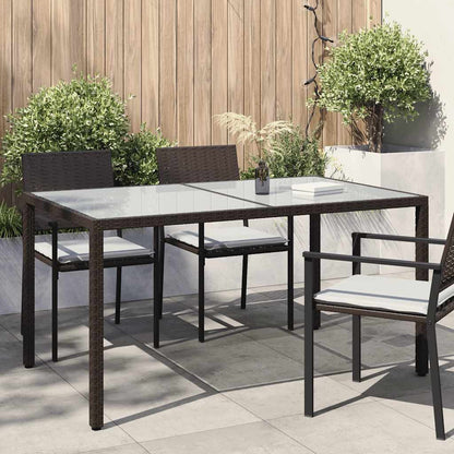 Gartentisch 150x90x75 cm Gehärtetes Glas Poly Rattan Braun