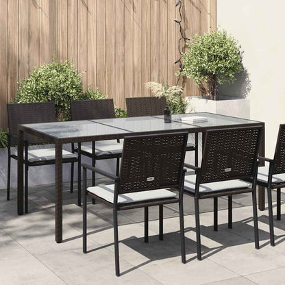 Gartentisch Braun 190x90x75 cm Gehärtetes Glas und Poly Rattan