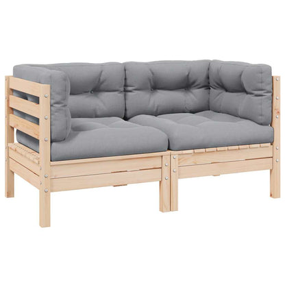 2-Sitzer-Gartensofa mit Grauen Kissen Massivholz Kiefer