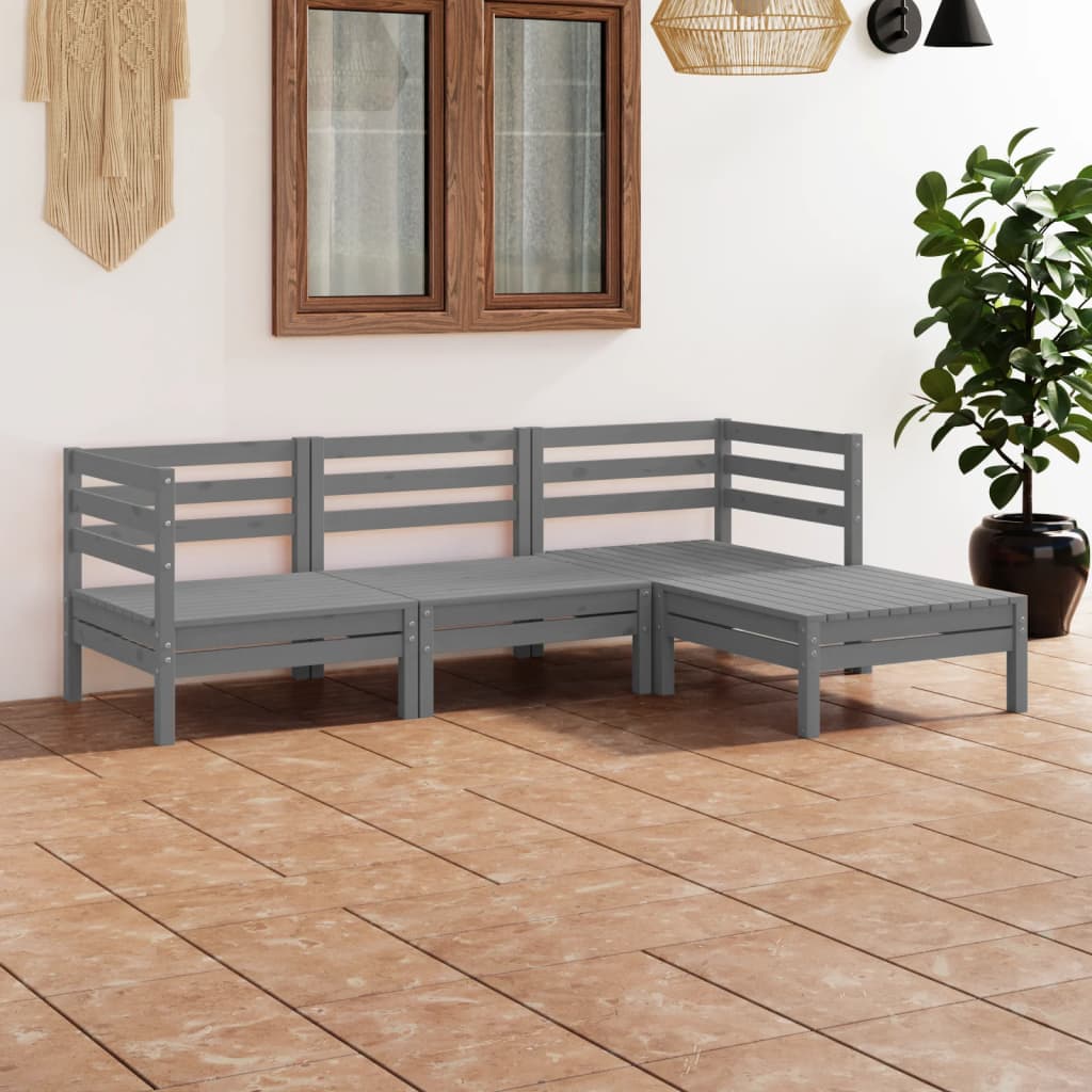 4-tlg. Garten-Lounge-Set Massivholz Kiefer Grau