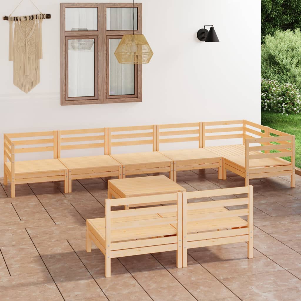 9-tlg. Garten-Lounge-Set Massivholz Kiefer