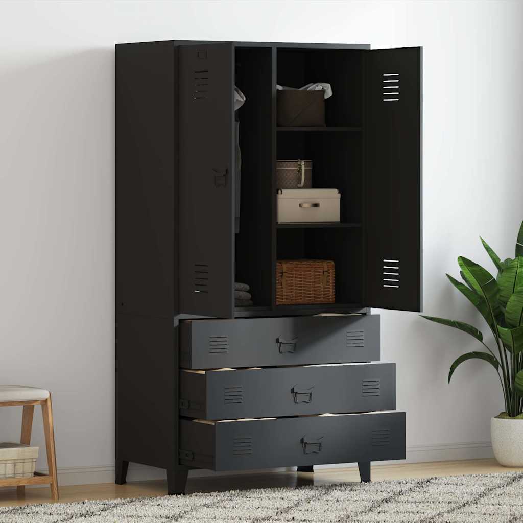 Industrial Kleiderschrank Schwarz 90x50x180 cm Metall