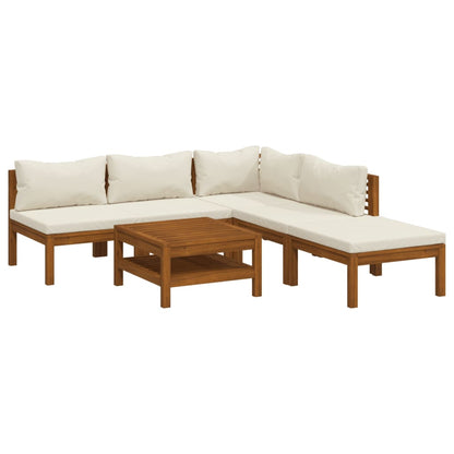 6-tlg. Garten-Lounge-Set mit Creme Kissen Massivholz Akazie