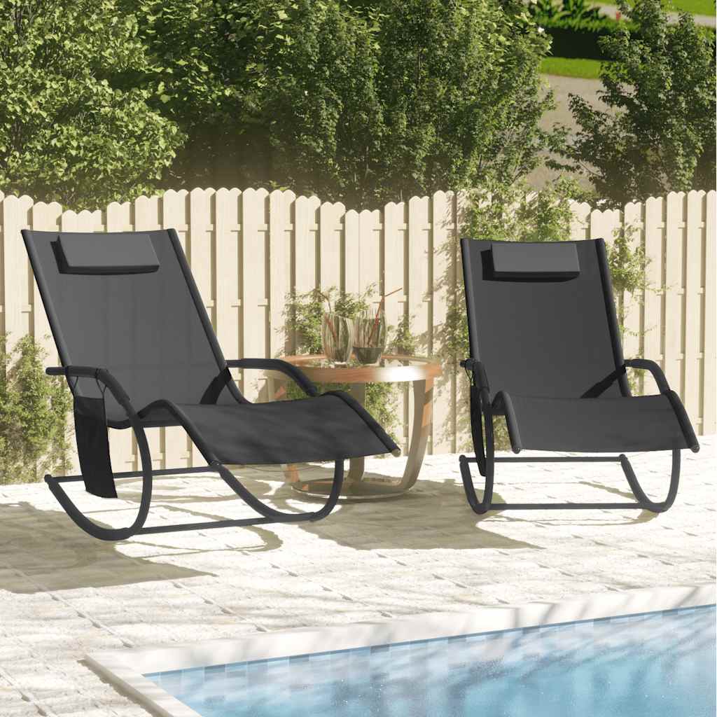 Schaukelliegen 2 Stk. Schwarz Stahl und Textilene
