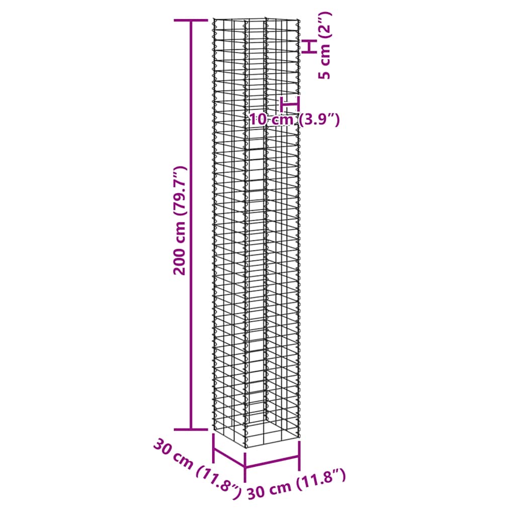 Gabionen-Hochbeete 3 Stk. 30x30x200 cm Eisen