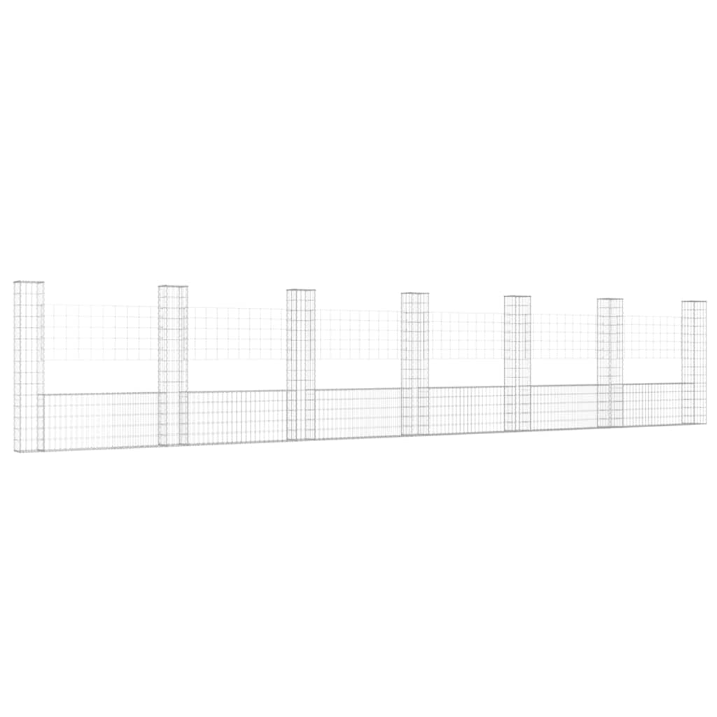 Gabionenkorb U-Form mit 7 Säulen Eisen 740x20x150 cm