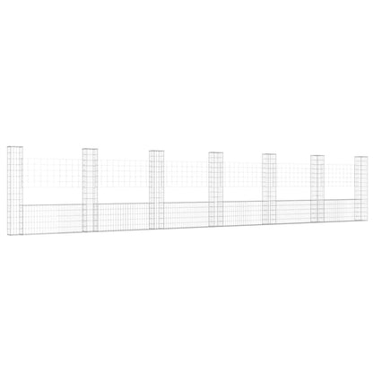 Gabionenkorb U-Form mit 7 Säulen Eisen 740x20x150 cm