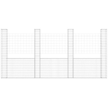 Gabionenkorb U-Form mit 5 Säulen Eisen 500x20x200 cm