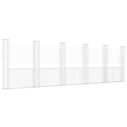 Gabionenkorb U-Form mit 6 Säulen Eisen 620x20x200 cm