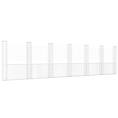 Gabionenkorb U-Form mit 7 Säulen Eisen 740x20x200 cm