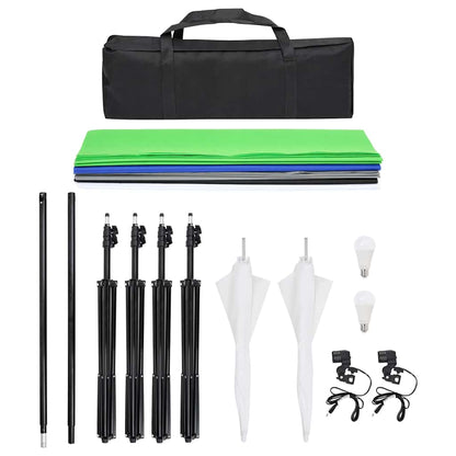 Fotostudio-Beleuchtung Set mit Hintergründen & Schirmen