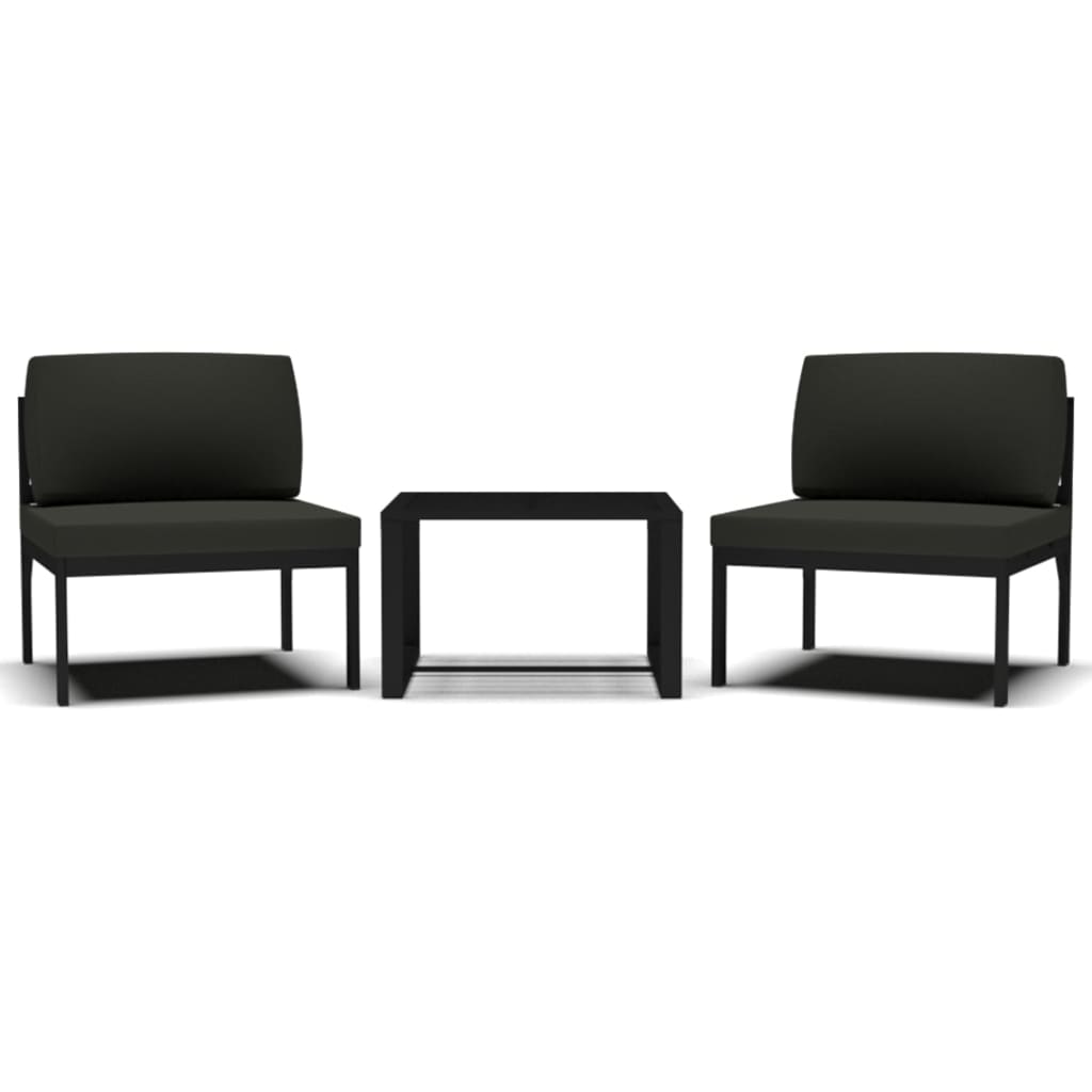 3-tlg. Garten-Sofagarnitur mit Kissen Aluminium Anthrazit