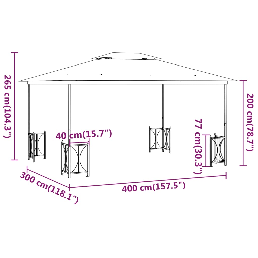 Pavillon mit Seitenwänden & Doppeldach 3x4 m Anthrazit