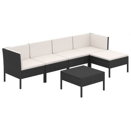6-tlg. Garten-Lounge-Set mit Auflagen Poly Rattan Schwarz