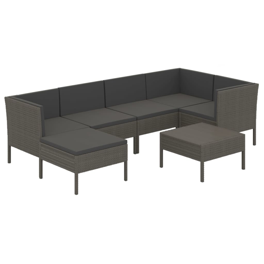 7-tlg. Garten-Lounge-Set mit Auflagen Poly Rattan Grau