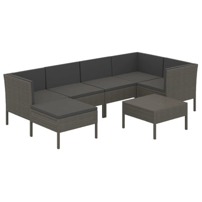 7-tlg. Garten-Lounge-Set mit Auflagen Poly Rattan Grau