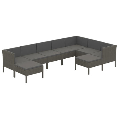 9-tlg. Garten-Lounge-Set mit Auflagen Poly Rattan Grau