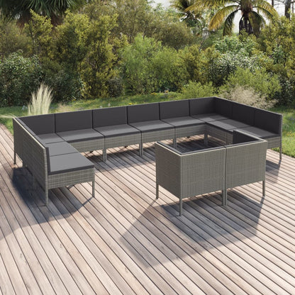 12-tlg. Garten-Lounge-Set mit Auflagen Poly Rattan Grau
