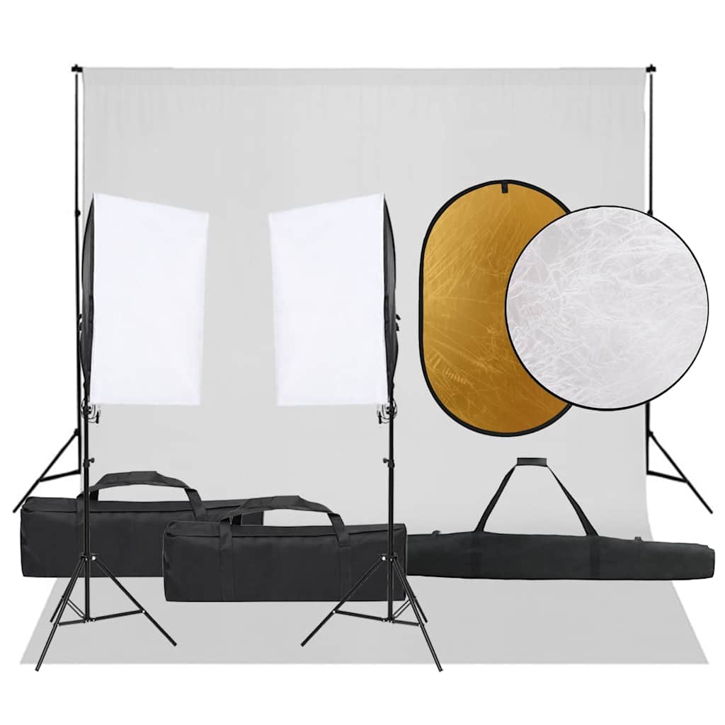 Fotostudio-Set mit Beleuchtung, Hintergrund und Reflektor
