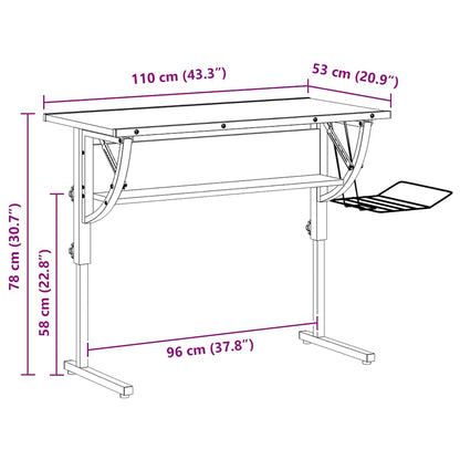 Basteltisch Schwarz & Grau 110x53x(58-87)cm Holzwerkstoff Stahl