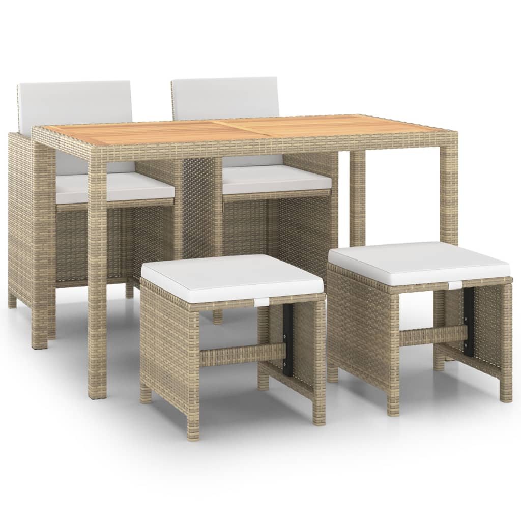 5-tlg. Garten-Essgruppe mit Kissen Poly Rattan Beige