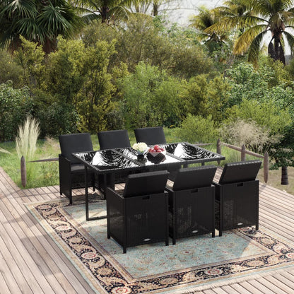 7-tlg. Garten-Essgruppe mit Kissen Poly Rattan Schwarz