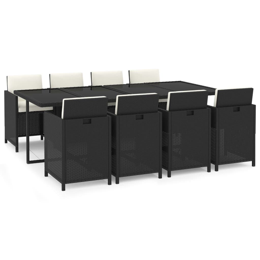 9-tlg. Garten-Essgruppe mit Kissen Poly Rattan Schwarz