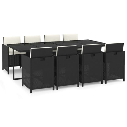 9-tlg. Garten-Essgruppe mit Kissen Poly Rattan Schwarz