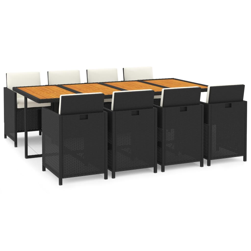 9-tlg. Garten-Essgruppe mit Kissen Poly Rattan Schwarz