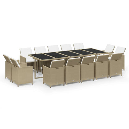 15-tlg. Garten-Essgruppe mit Kissen Poly Rattan Beige