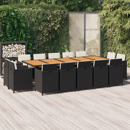 15-tlg. Garten-Essgruppe mit Kissen Poly Rattan Schwarz