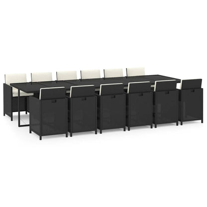 13-tlg. Garten-Essgruppe mit Kissen Poly Rattan Schwarz