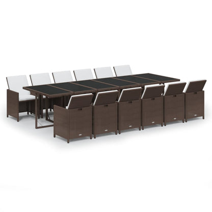 13-tlg. Garten-Essgruppe mit Kissen Poly Rattan Braun