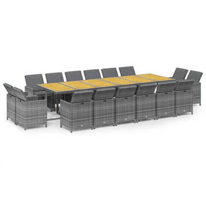 17-tlg. Garten-Essgruppe mit Kissen Poly Rattan Grau