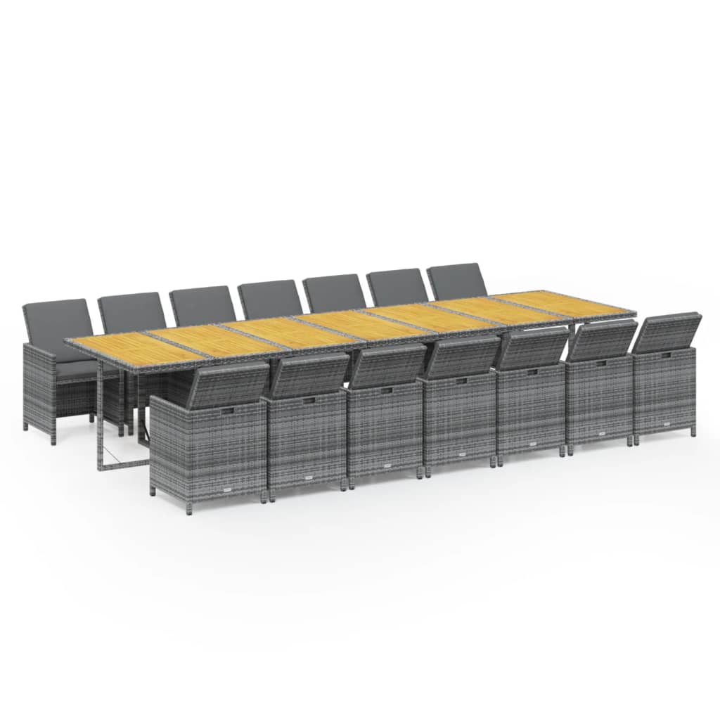 15-tlg. Garten-Essgruppe mit Kissen Grau Poly Rattan