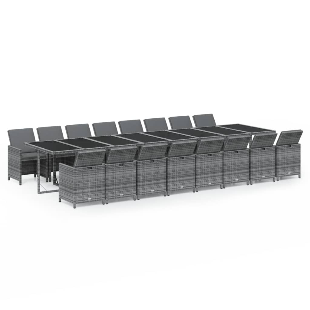 17-tlg. Garten-Essgruppe mit Kissen Grau Poly Rattan