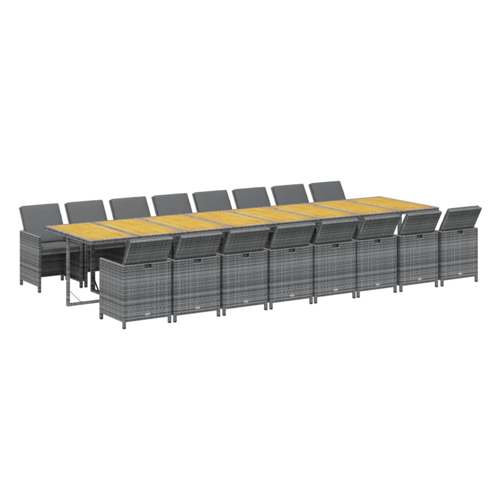 17-tlg. Garten-Essgruppe mit Kissen Grau Poly Rattan