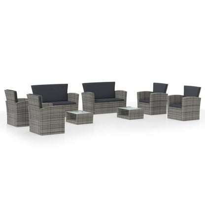 8-tlg. Garten-Lounge-Set mit Kissen Poly Rattan Grau