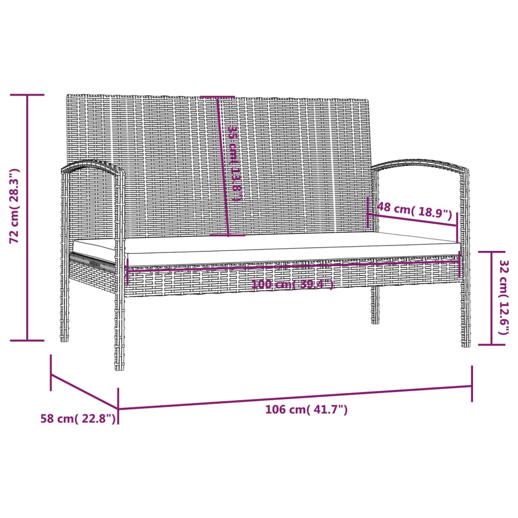 8-tlg. Garten-Lounge-Set mit Auflagen Poly Rattan Grau