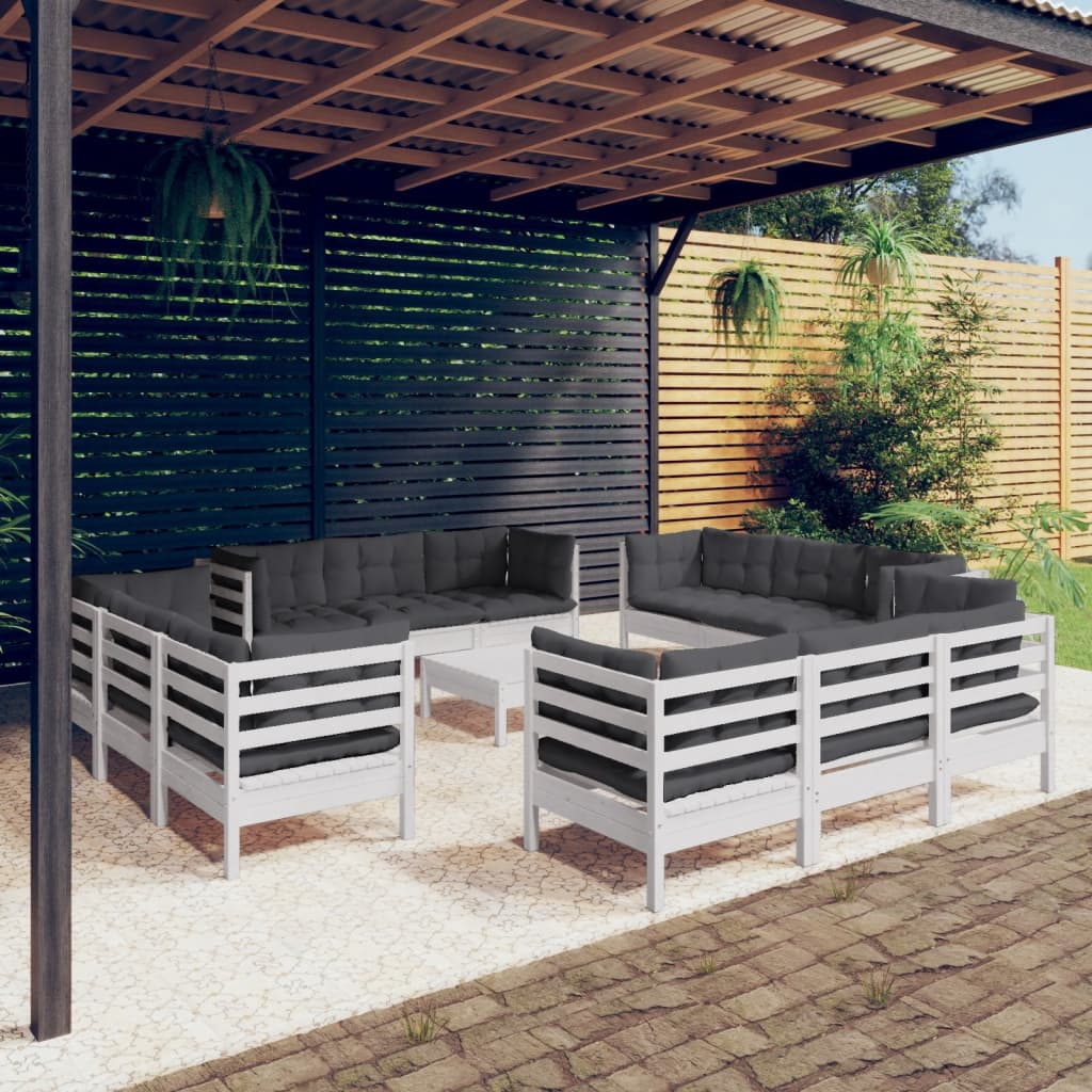 13-tlg. Garten-Lounge-Set mit Anthrazit Kissen Kiefernholz