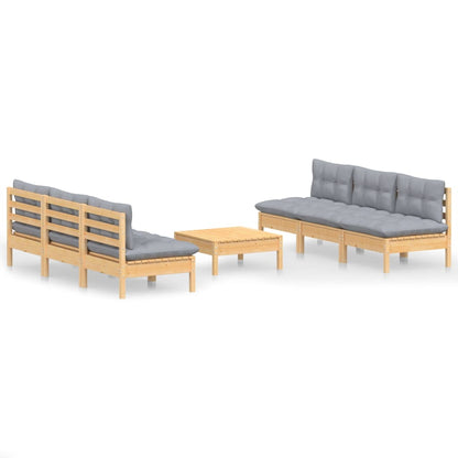 7-tlg. Garten-Lounge-Set mit Grauen Kissen Kiefernholz