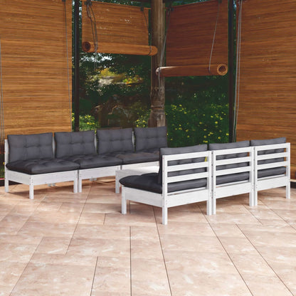 8-tlg. Garten-Lounge-Set mit Anthrazit Kissen Kiefernholz