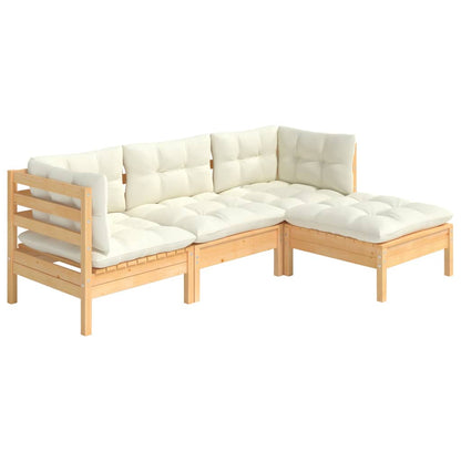 4-tlg. Garten-Lounge-Set mit Creme Kissen Kiefernholz