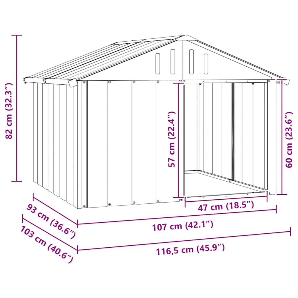 Hundehütte Grau 116,5x103x81,5 cm Verzinkter Stahl
